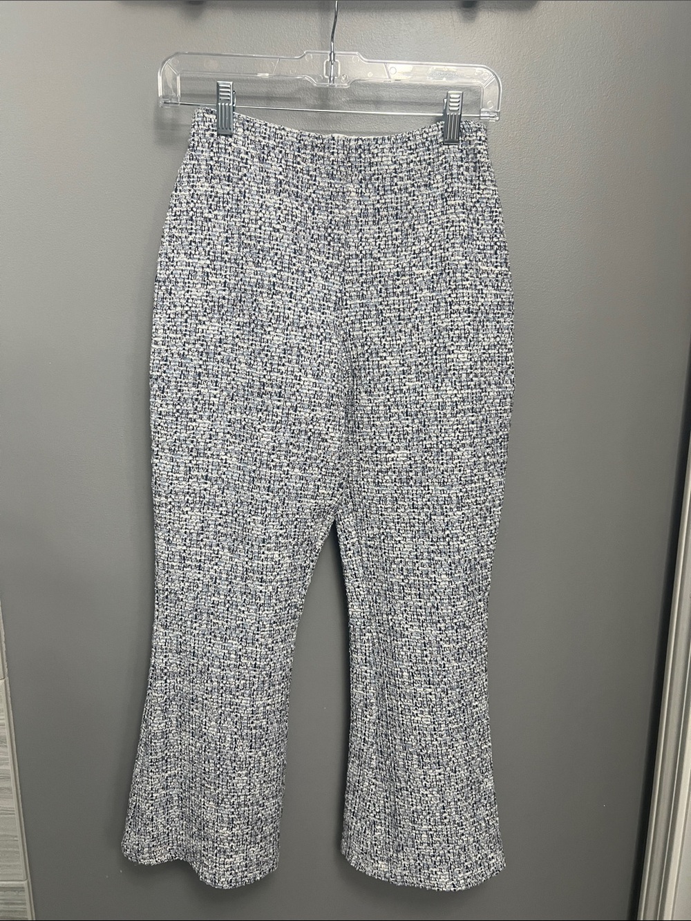 Zara Tweed Wide-Leg Women’s Pants in Blue & White